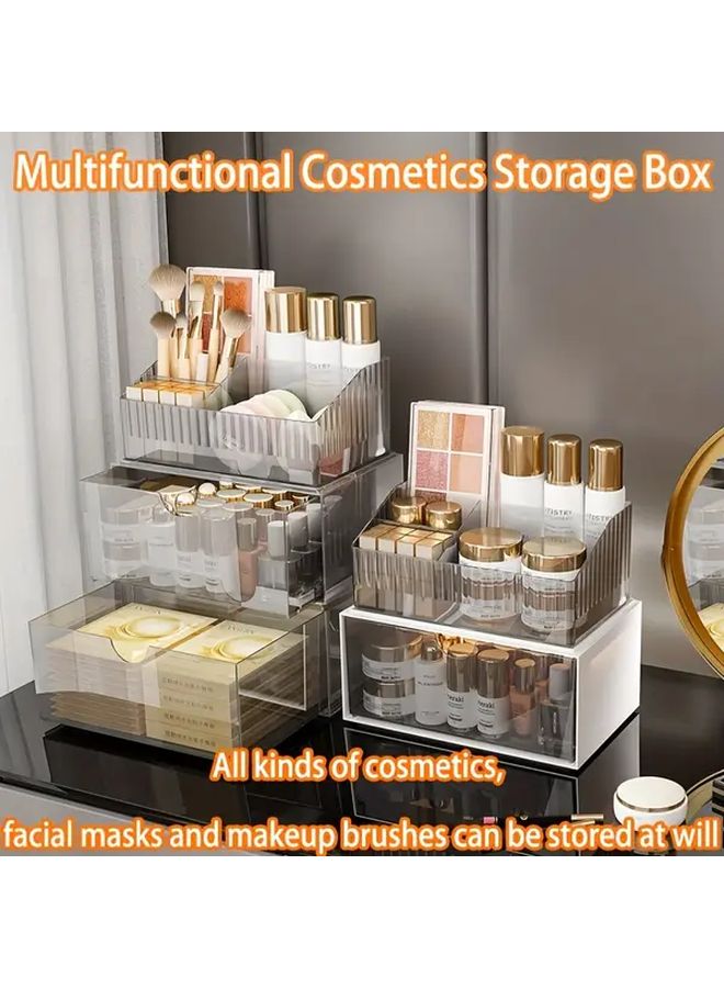 Double Layer Transparent Gray Cosmetic Storage Box Drawer Style Organizer For Makeup And Skincare - Image 1